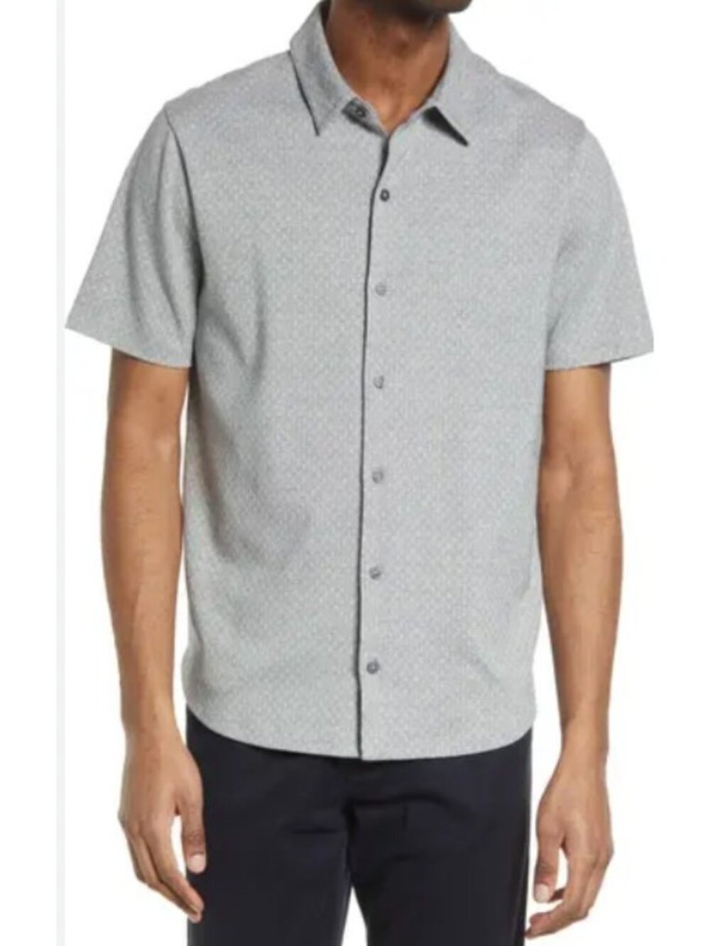 Vince Micro Dot Short Sleeve Cotton Knit Button‎ Up Shirt Mens XLarge